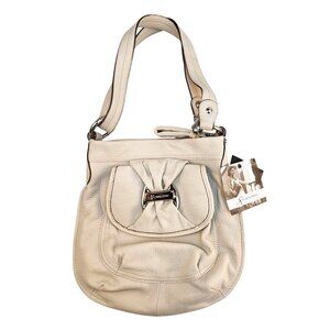 Cream B. Makowsky Womens Leather Crossbody Bag With Leopard Lining & Front and B